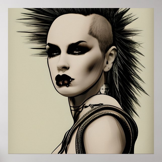 Dystopian Woman Punk Rocker Mohawk and Piercings Poster (Front)