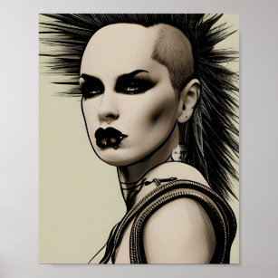 Dystopian Woman Punk Rocker Mohawk and Piercings Poster