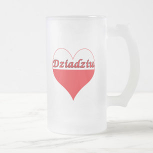 Dziadziu Polish Heart Frosted Glass Beer Mug