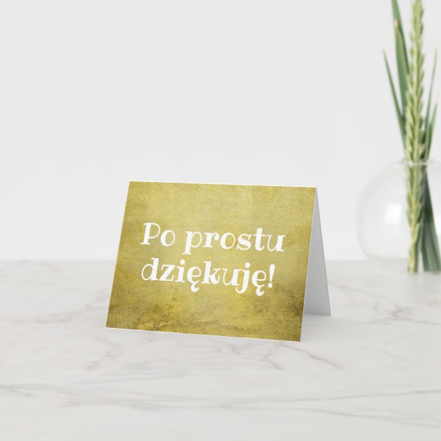 Dziękuję thank you in Polish elegant gold gift Card (Front)