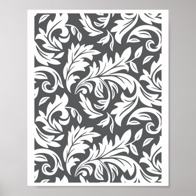 E0001 Dark Grey - Retro Floral Pattern Graphic  Poster (Front)