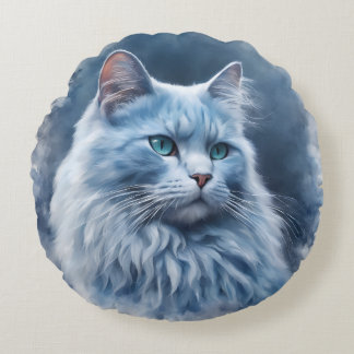 e222legant White Cat Blue Eyes Artistic Phone Case Round Cushion