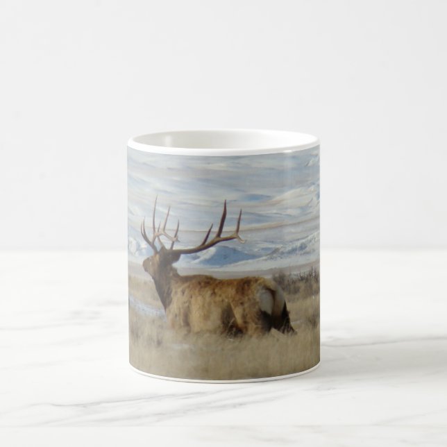 E22 Bull Elk Snowy Hills Coffee Mug (Center)