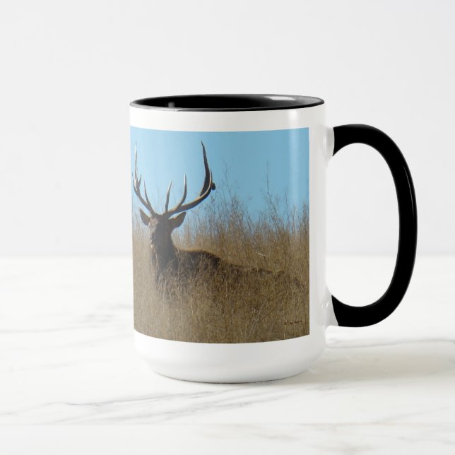 E26 Bull Elk Laying in the Weeds Mug (Right)