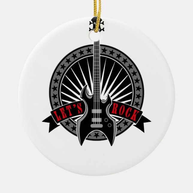 e-bass guitar let's rock ceramic tree decoration (Front)