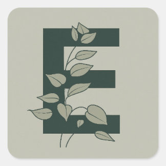 E Botanical Monogram Square Sticker