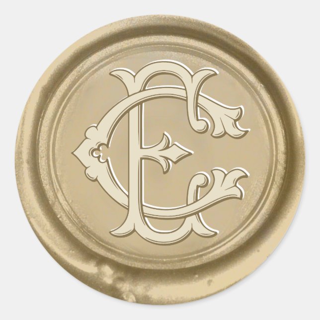 E & C Initial Faux Gold Wax Envelope Seal Wedding (Front)