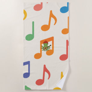 e: Cute Green Octopus Playing Oud with Red Hat Beach Towel