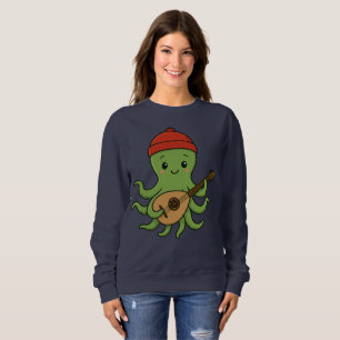 e: Cute Green Octopus Playing Oud with Red Hat Sweatshirt