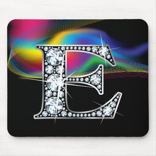 "E" Diamond Bling with Rainbow Swirl Mousepad (Front)