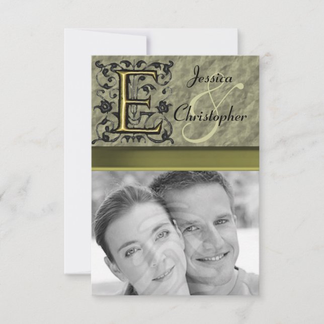 E - Embossed Vintage Monogram (Gold) RSVP Card (Front)