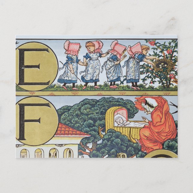 E-F,from an Alphabet based on Nursery Rhymes Postcard (Front)