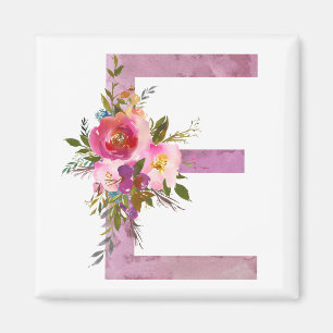 E, Floral Monogram initial , watercolor flower Magnet