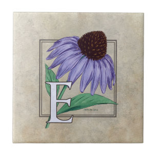 E for Echinacea Flower Monogram  Tile