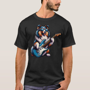 E-Guitar Cool Collie Rock Star Vibes T-Shirt