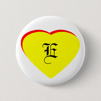 "E" Heart Yellow Red Wedding Invitation The MUSEUM 6 Cm Round Badge