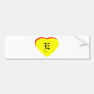 "E" Heart Yellow Red Wedding Invitation The MUSEUM Bumper Sticker
