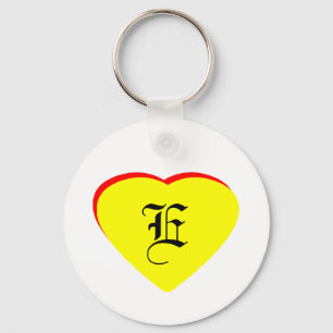 "E" Heart Yellow Red Wedding Invitation The MUSEUM Key Ring