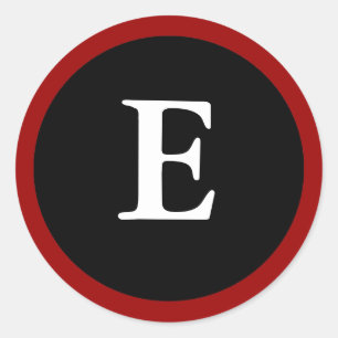 E : Initial E Letter E Red, White & Black Sticker