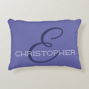E Initial Personalised Name Blue Trendy Decorative Cushion