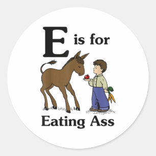 E Is For Eating Funny Sarcasm - Vintage Boy With Classic Round Sticker