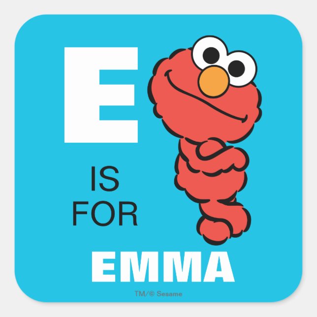 E is for Elmo | Add Your Name Square Sticker (Front)