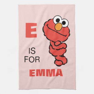 E is for Elmo   Add Your Name Tea Towel
