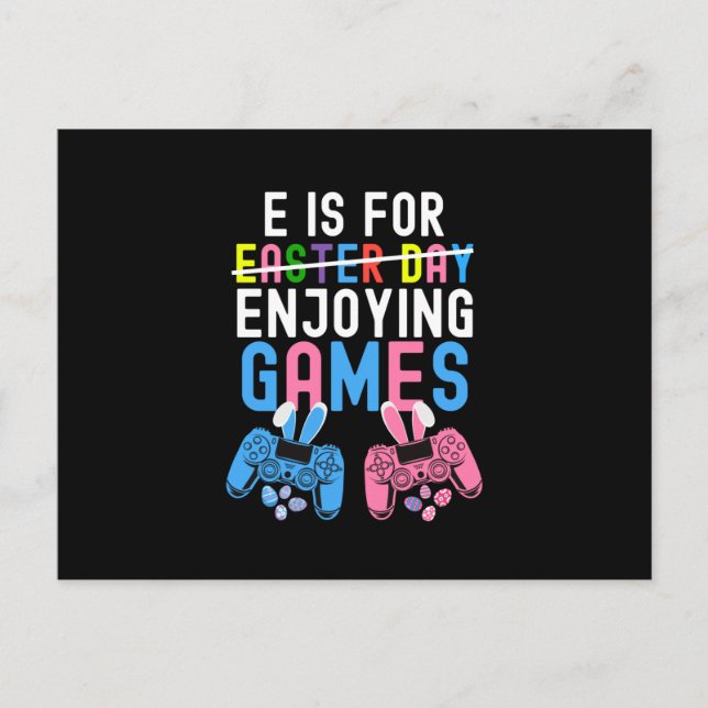 E is for enjoying games easter gift for gamers postcard (Front)