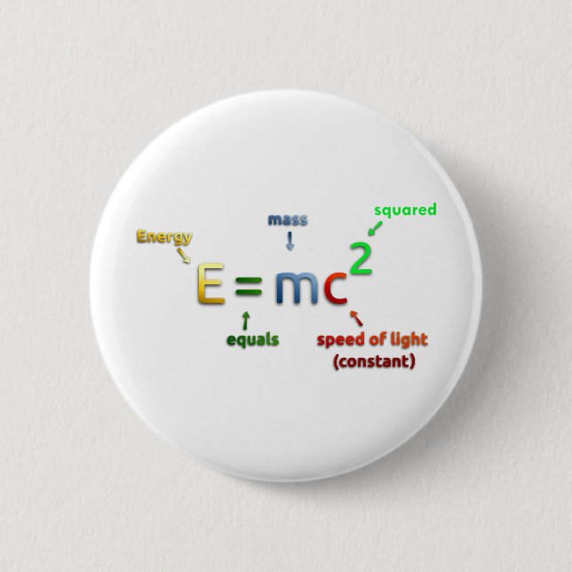 E = MC^2. E equals MC Squared 6 Cm Round Badge (Front)