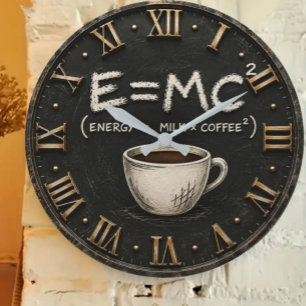 E = MC² Coffee Funny Science Coffee Lover Decor Large Clock