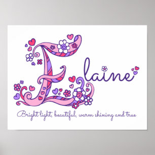E monogram art Elaine girls name meaning poster