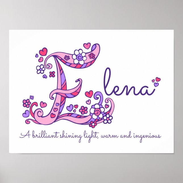 E monogram art Elena girls name meaning poster (Front)