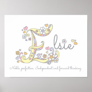 E monogram art Elsie girls name meaning poster