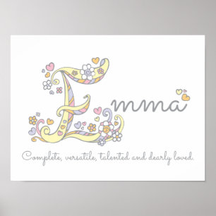 E monogram art Emma girls name meaning poster