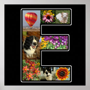 E Monogram Create Your Own 8 Photo Collage Black Poster