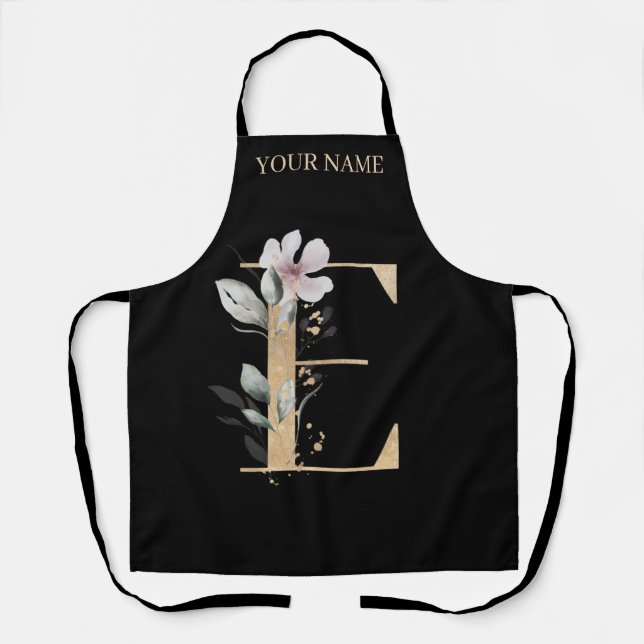 E Monogram Floral Personalised Apron (Front)