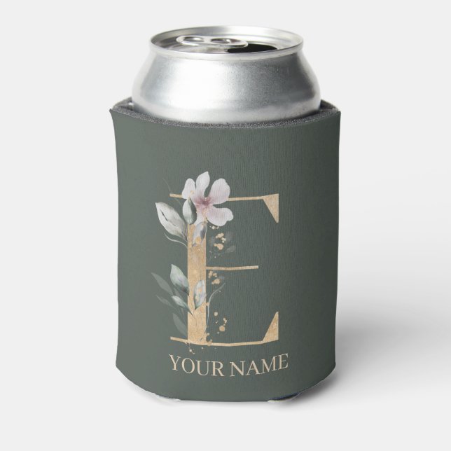 E Monogram Floral Personalised Can Cooler (Can Back)