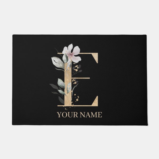 E Monogram Floral Personalised Doormat (Front)