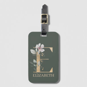 E Monogram Floral Personalised Luggage Tag