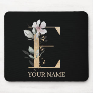 E Monogram Floral Personalised Mouse Pad