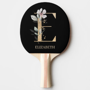 E Monogram Floral Personalised Ping Pong Paddle