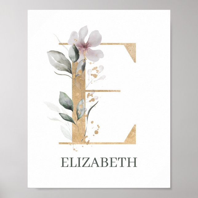 E Monogram Floral Personalised Poster (Front)