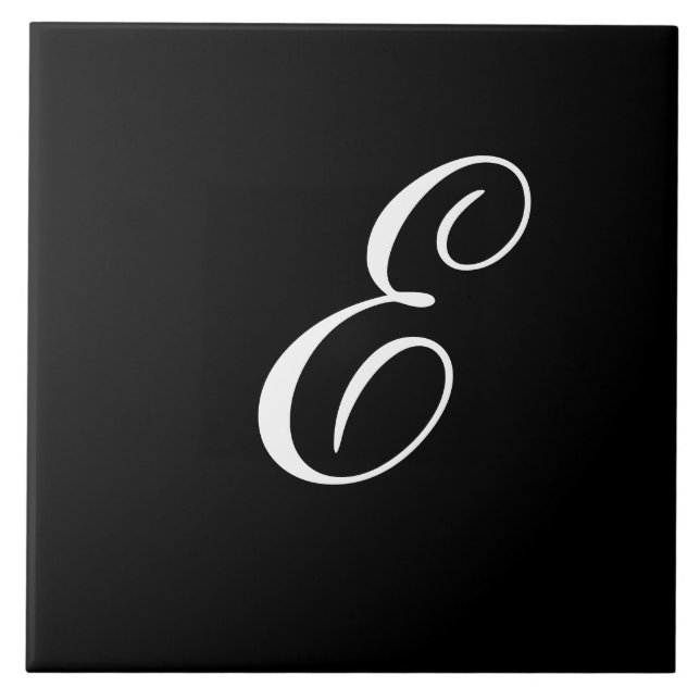 E Monogram Initial White on Black Tile (Front)