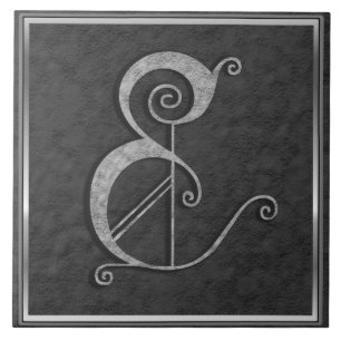 E Monogram "Mediaeval Grey Stone" Ceramic Tile