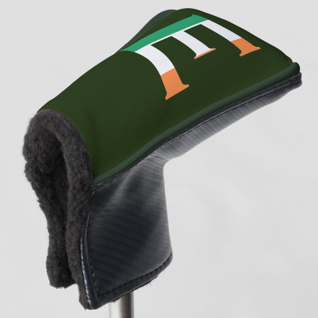 E Monogram overlaid on Irish Flag pccnt Golf Head Cover (3/4 Front)