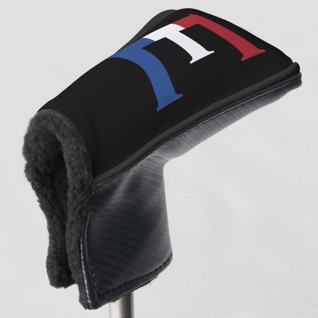 E Monogram overlaid on NLD Flag on bk pccnt Golf Head Cover (3/4 Front)