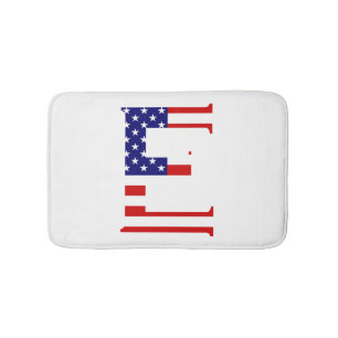 E Monogram overlaid on USA Flag bmcnt Bath Mat