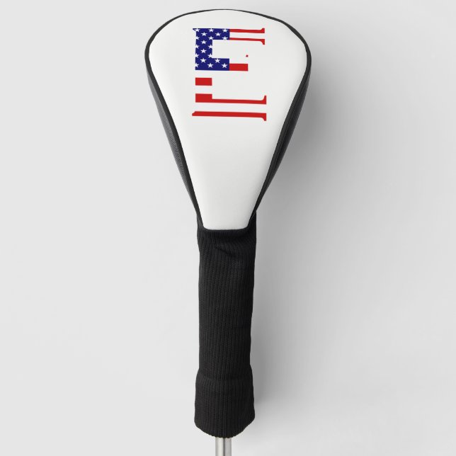 E Monogram overlaid on USA Flag dccnt Golf Head Cover (Front)