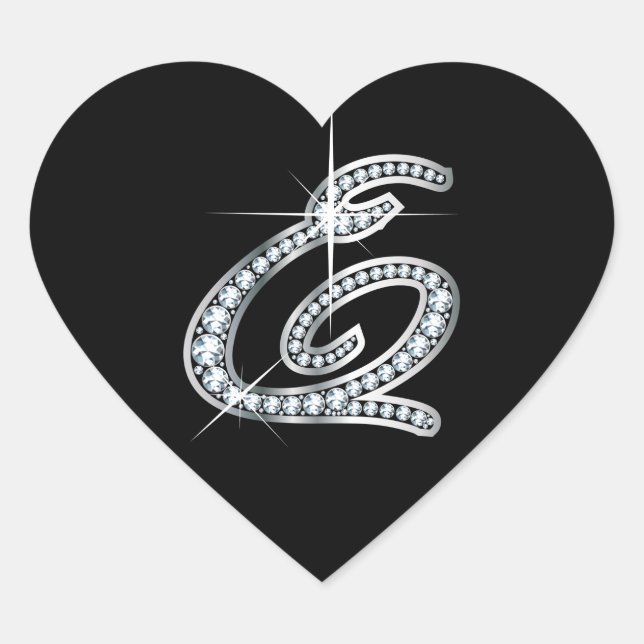 E Script Faux-"Diamond" Heart Sticker (Front)