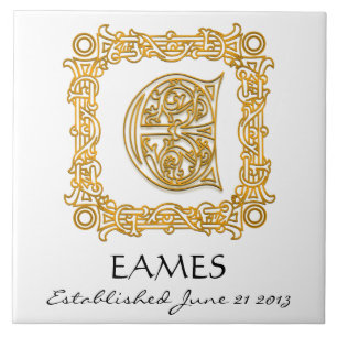 "E" Surname Wedding Anniversary Day Monogram Tile